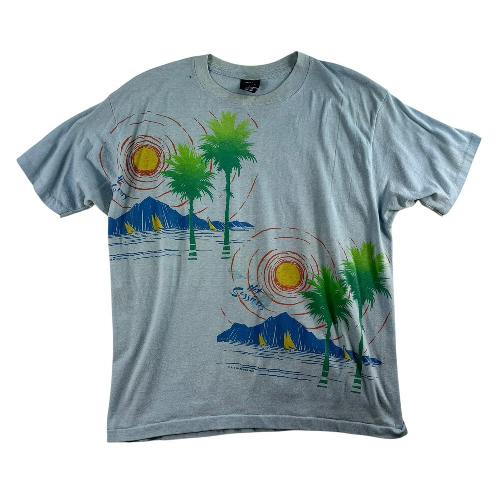 Sneakers XL T-Shirt Vintage 1986 Hot Sessions Tropical Palm Tree Single Stitch
